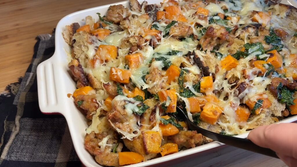 Sweet Potato, Kale, and Sausage Strata