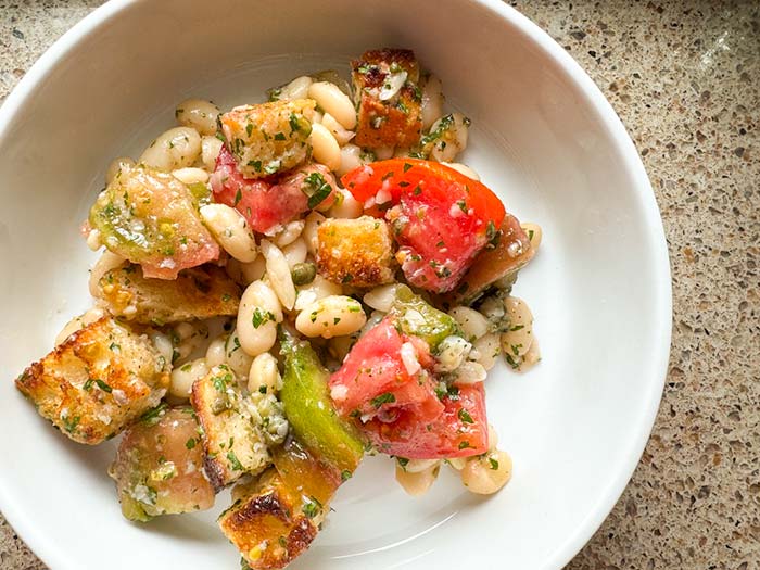 Panzanella salad with white beans and herbs