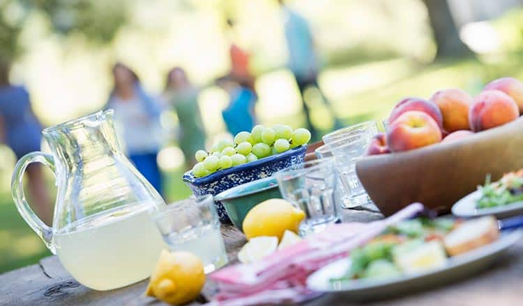 Food at an outdoor picnic