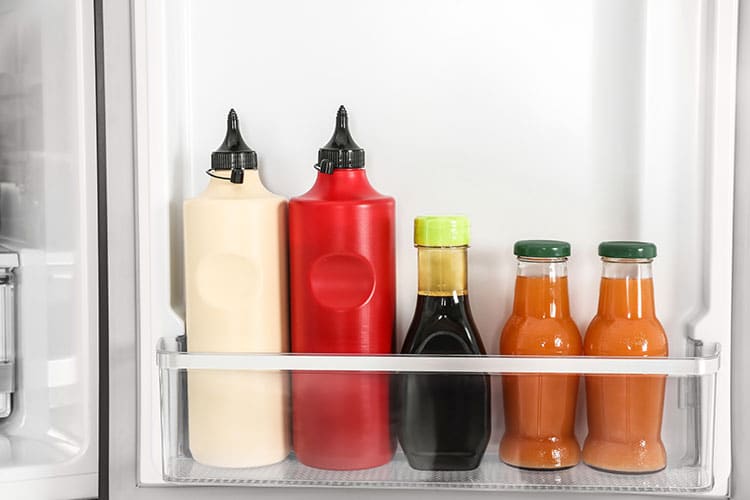 Condiments in a refrigerator