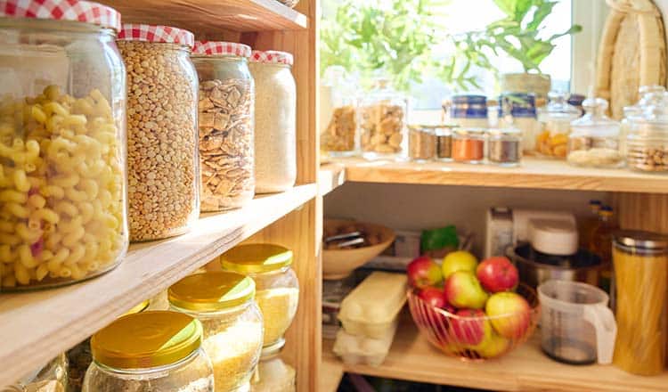 A pantry with apples and other ingredients