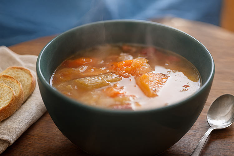 Steaming bowl of soup